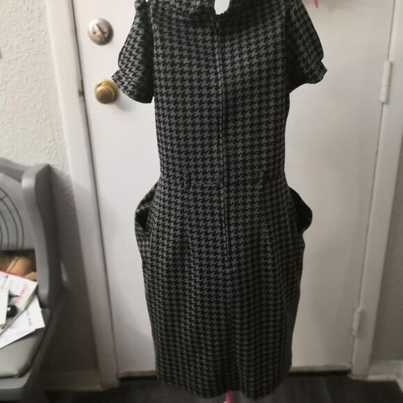 Lovely Day Houndstooth Cowl Neck Dress M Black/Gray Retrogirl Glam Winter Fall - Picture 2 of 5